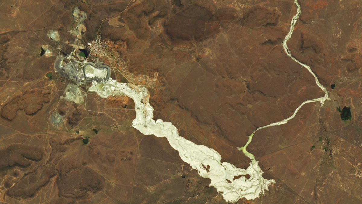 A close up of the golden river of waste