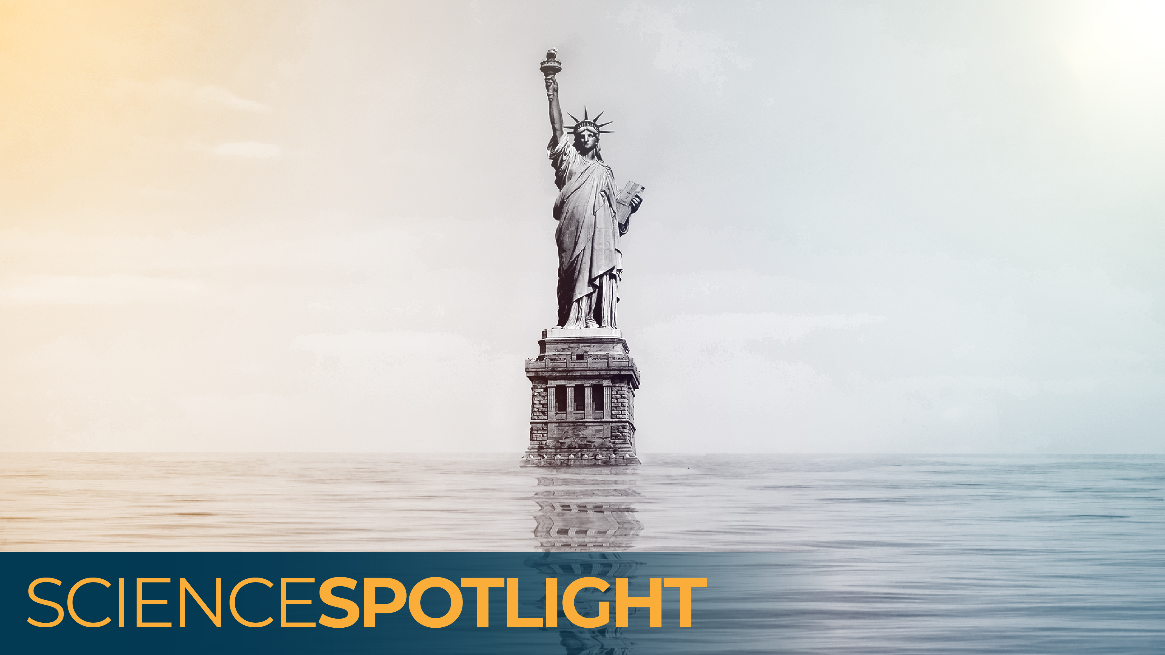 A manipulated image of the Statue of Liberty with sea level rise bringing water up to her feet